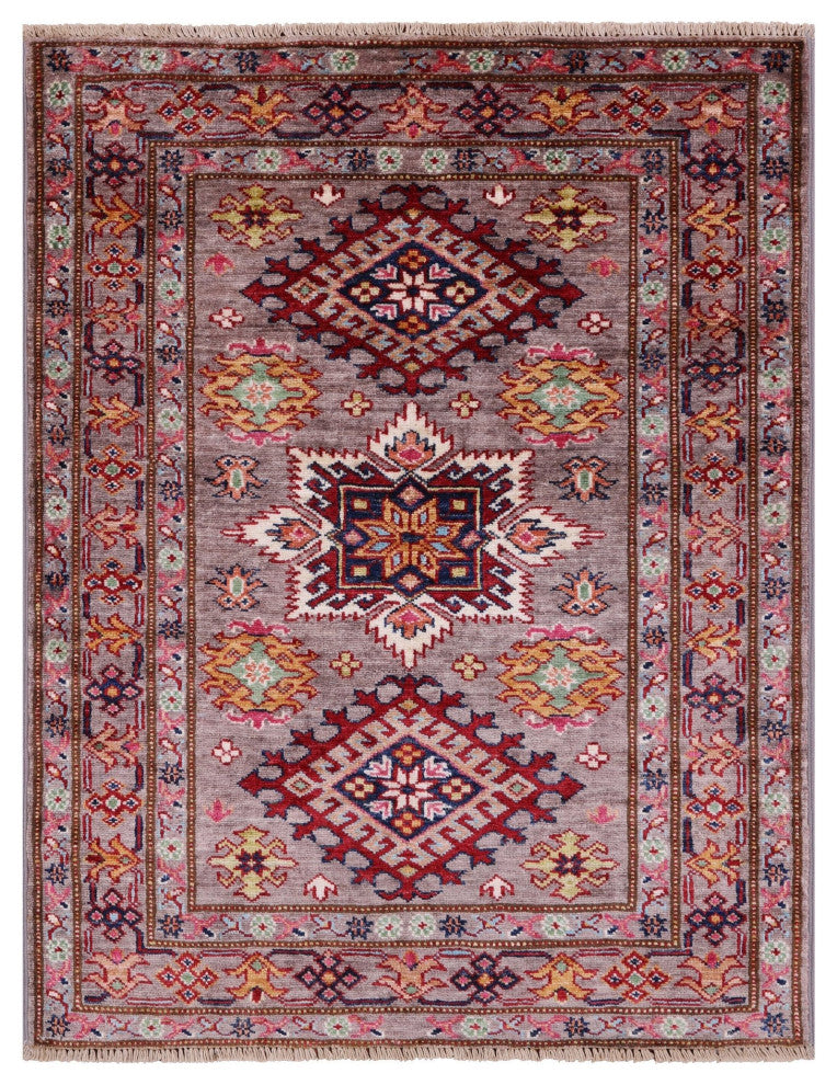 3' 0" X 3' 10" Geometric Super Kazak Handmade Wool Rug Q10642
