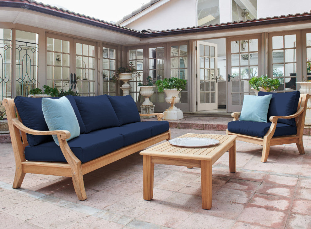 Sonoma 4-Piece Teak Outdoor Patio Deep Seating Set with Sunbrella Navy Cushions