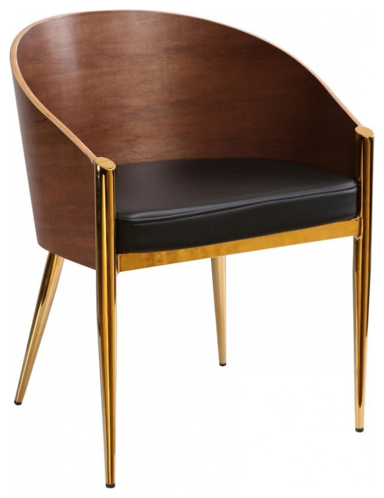 28" Modern Walnut Black and Gold Stylish Faux Leather Accent Chair