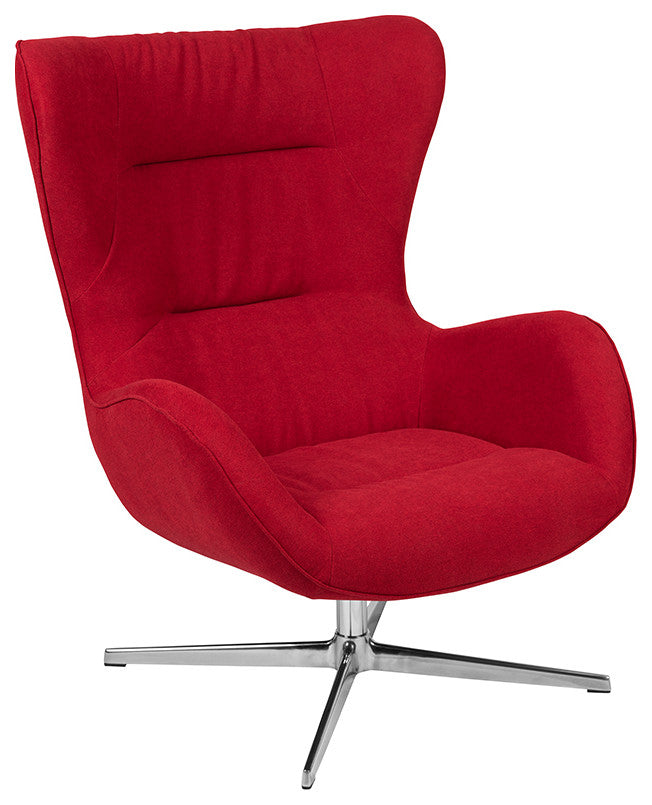 Red Fabric Swivel Wing Chair