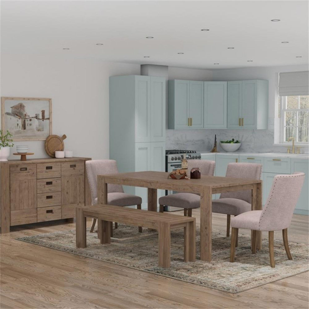 Alpine Furniture Seashore Fixed Wood Top Dining Table in Antique Natural (Brown)