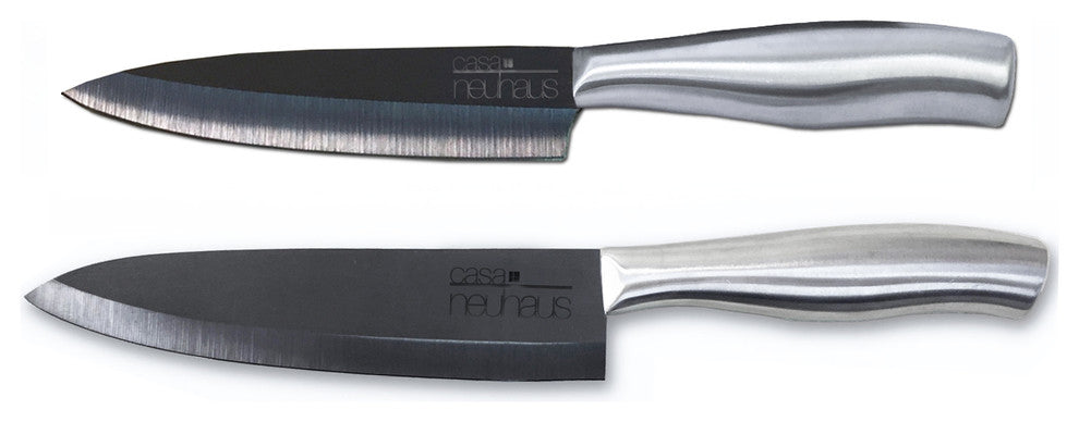 Casa Neuhaus Knives Set - 5 Inch Utility & 7 Inch Chef's Black Ceramic Blade