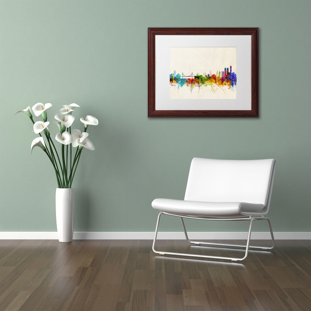 "Istanbul, Turkey Skyline" Matted Framed Canvas Art by Michael Tompsett