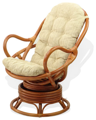 Java Lounge Swivel Rocking Rattan Wicker Chair Colonial, Cream Cushion