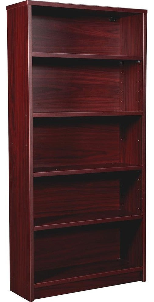 Lorell Prominence Mahogany Laminate Bookcase, 34"x12"x69", Top