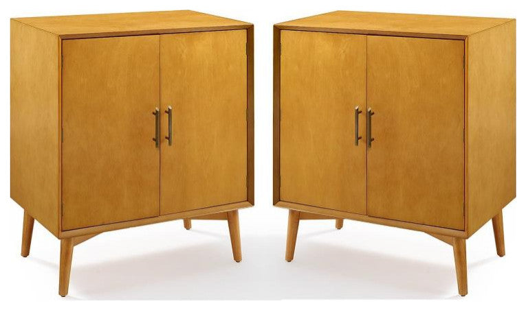 Home Square 2 Door Wood Bar Cabinet Set in Warm Acorn (Set of 2)