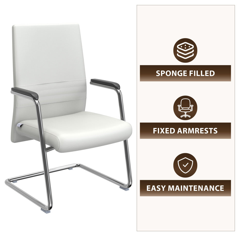 LeisureMod Aleen Office Chair With Upholstered Seat and Metal Armrest, White