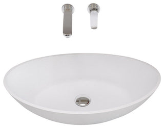 ADM Oval Countertop Vessel Sink, White, 24", Glossy White