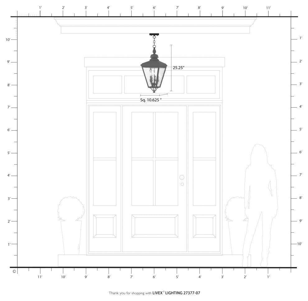 3 Light Bronze Outdoor Large Pendant Lantern, Antique Brass