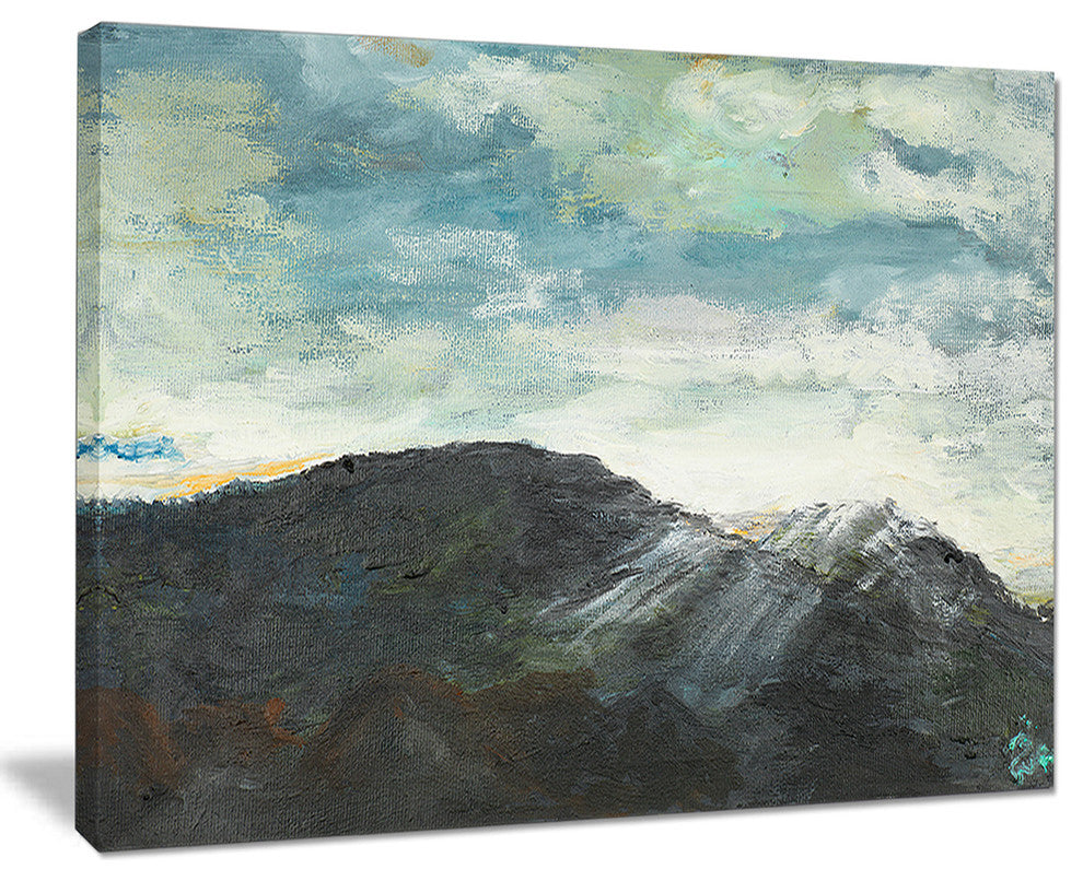 "Mountain Peak Under Cloudy Sky" Landscape Painting Canvas Print, 20"x12"