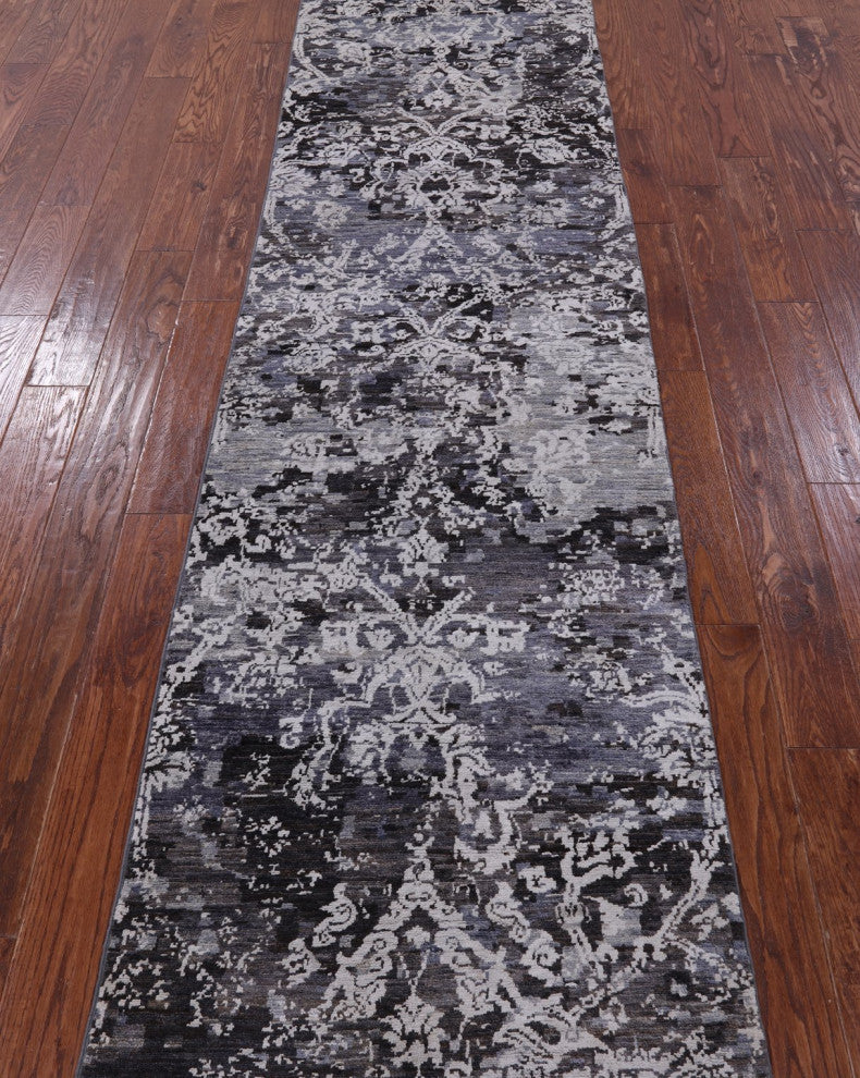 2' 7" X 13' 11" Modern Hand-Knotted Wool and Silk Runner Rug Q10330