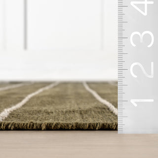 Nightwalk Striped Wool Area Rug, Olive Green 2'6"x8'