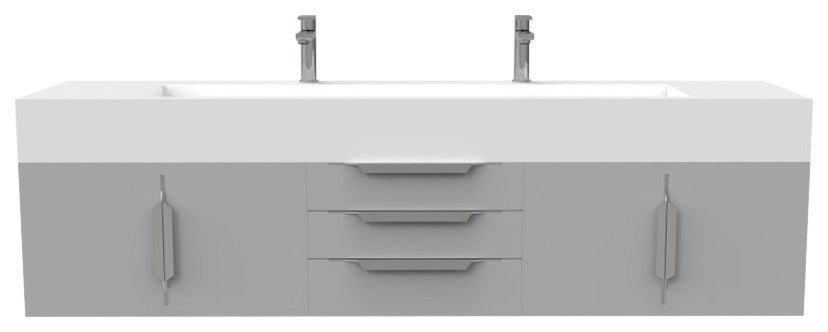 CastelloUSA Nile 72" Wall Mounted Bathroom Vanity Set, Gray, White Top, Chrome Handles