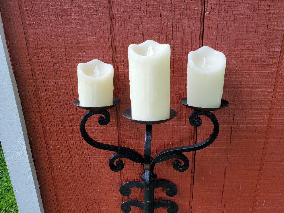 Wrought Iron Scroll Pillar Candle Wall Sconce, Extra Large 30"