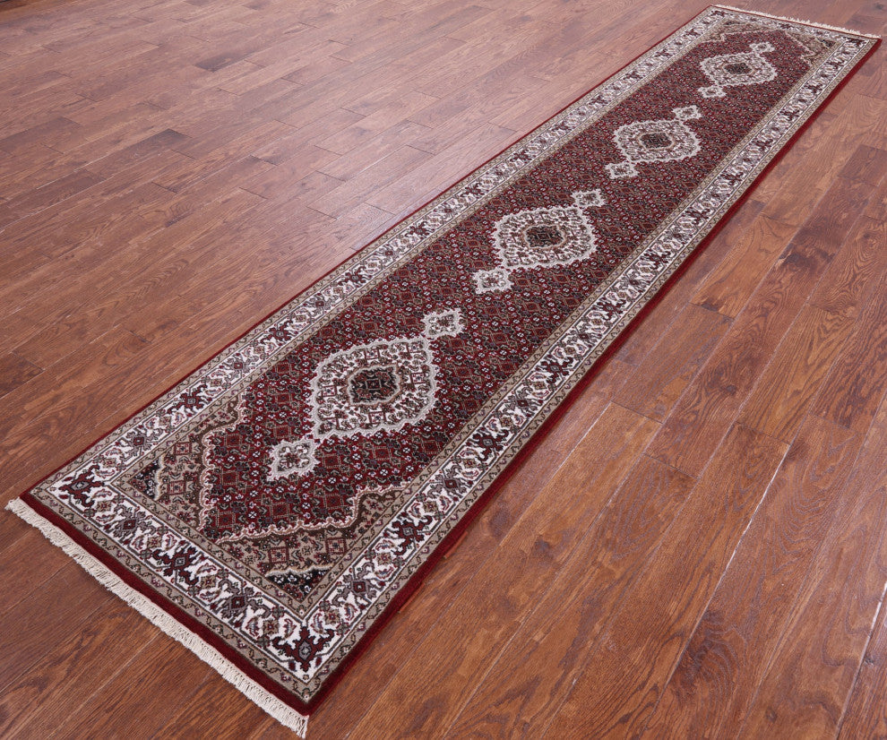Persian Tabriz Hand-Knotted Wool & Silk Runner Rug 2' 7" X 12' 0" - Q13033