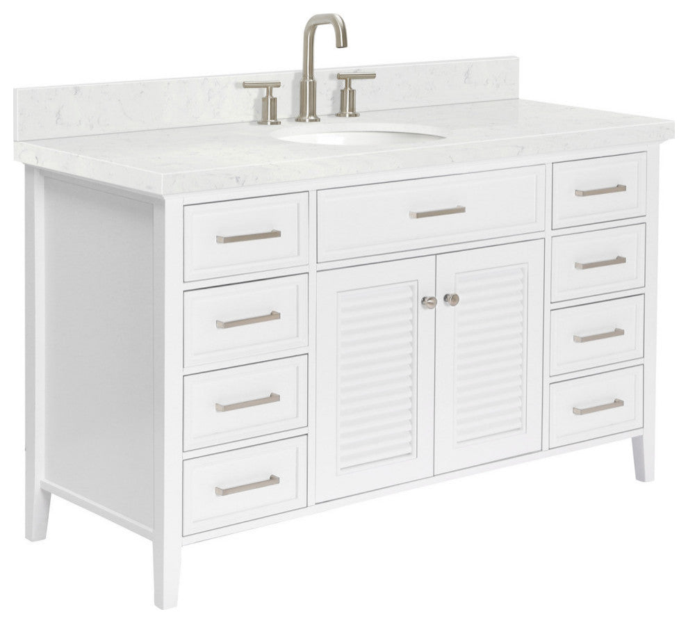 Ariel Kensington 54" Single Oval Sink Bathroom Vanity, Carrara Quartz