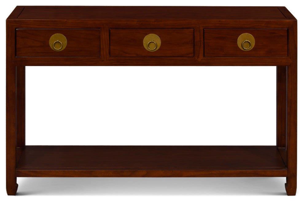 Mahogany Elmwood Chinese Ming Console Table with 3 Drawers and Shelf
