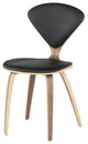 Satine Dining Chair, Molded Plywood Side Chair, Walnut Frame, Black Leather