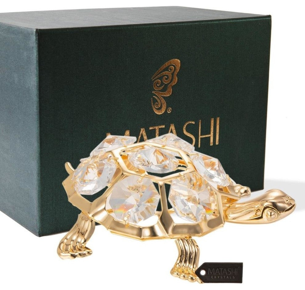 24K Gold Plated Crystal Studded Turtle Ornament