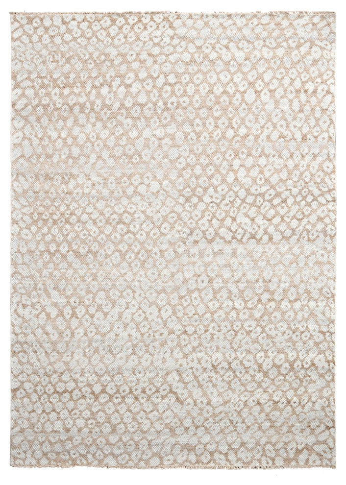 Almond Brown Cropped Thin Hand Knotted Natural Wool Oriental Rug, 9'x11'11"