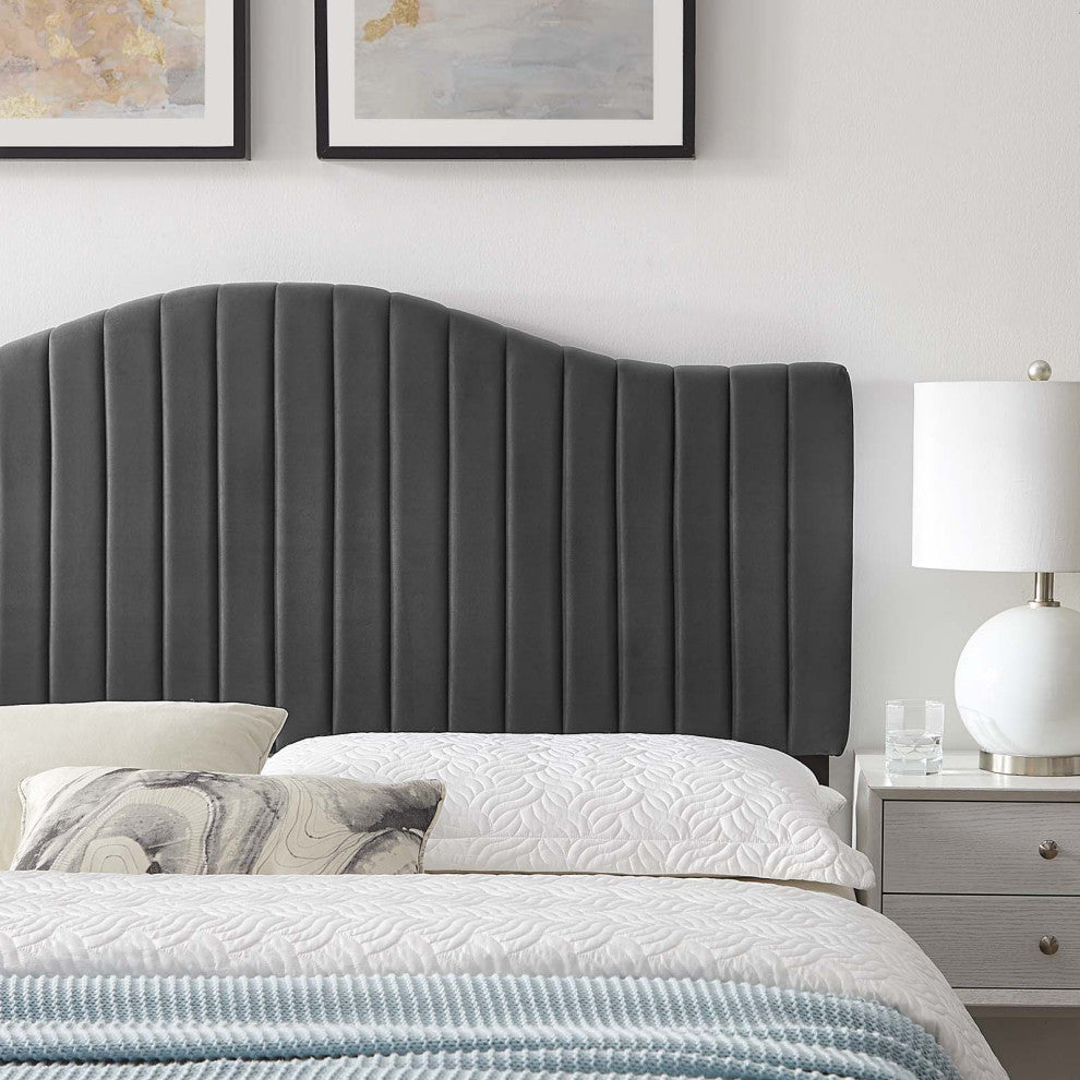 Tufted Headboard, Twin Size, Velvet, Dark Gray, Modern Contemporary