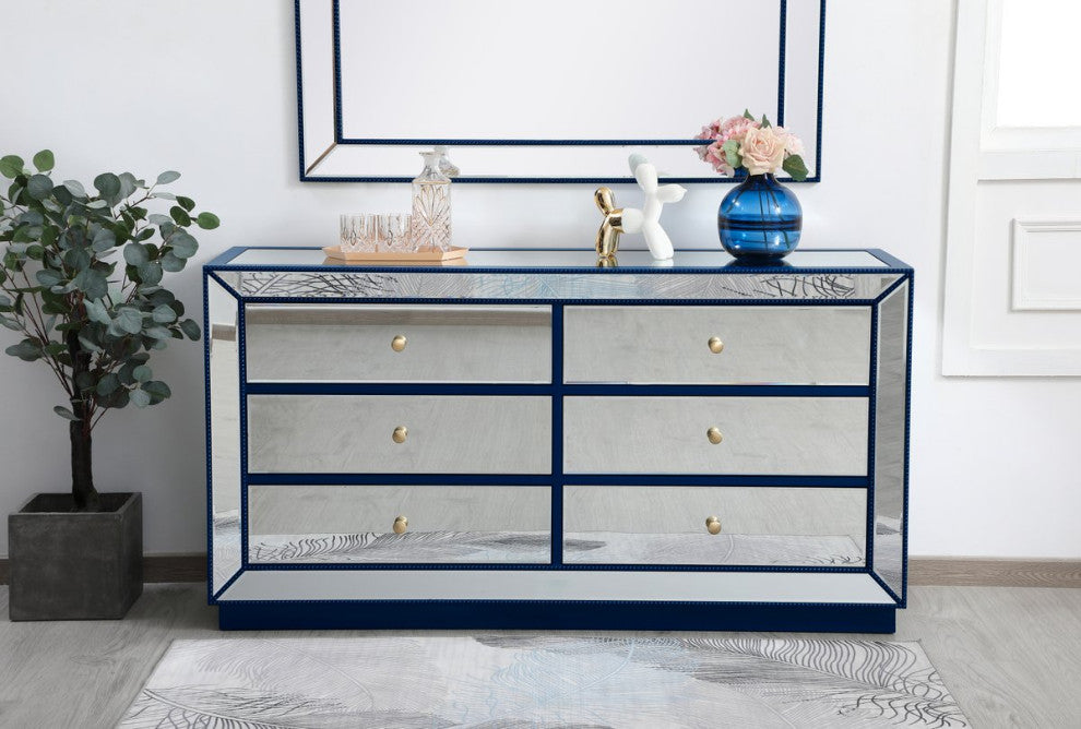 Elegant MF53036BL 60"Mirrored Chest, Blue