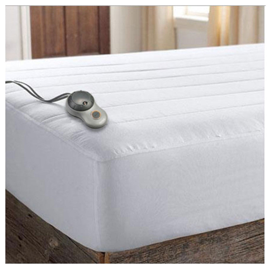 Sunbeam Thermofine Quilted Striped Heated Electric Mattress Pad Twin Size