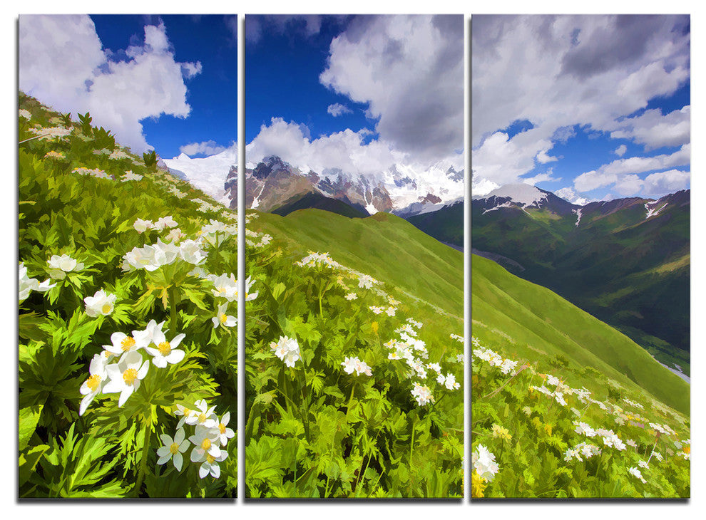 "Blossom Flowers in Mountains" Metal Wall Art, 3 Panels, 36"x28"