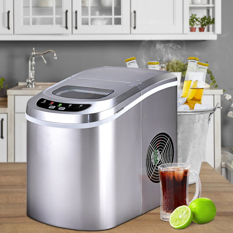 Costway Sliver Portable Compact Electric Ice Maker Machine Mini Cube 26lb/Day