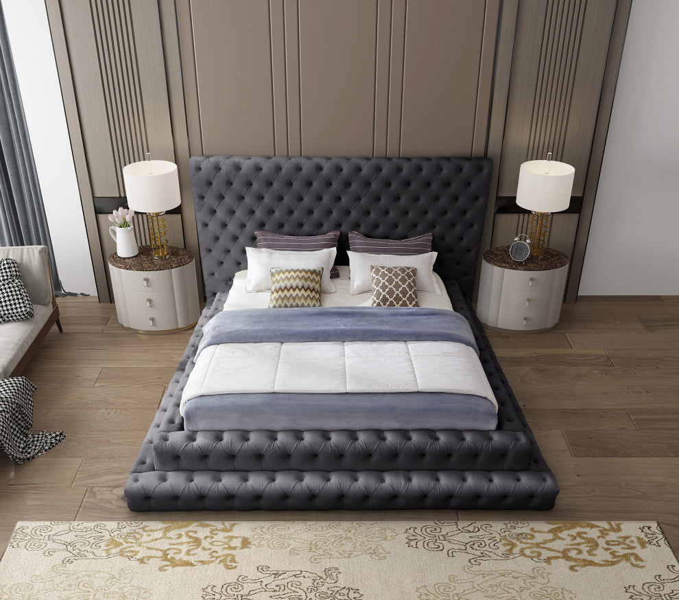 Revel Velvet Upholstered Bed, Gray, King