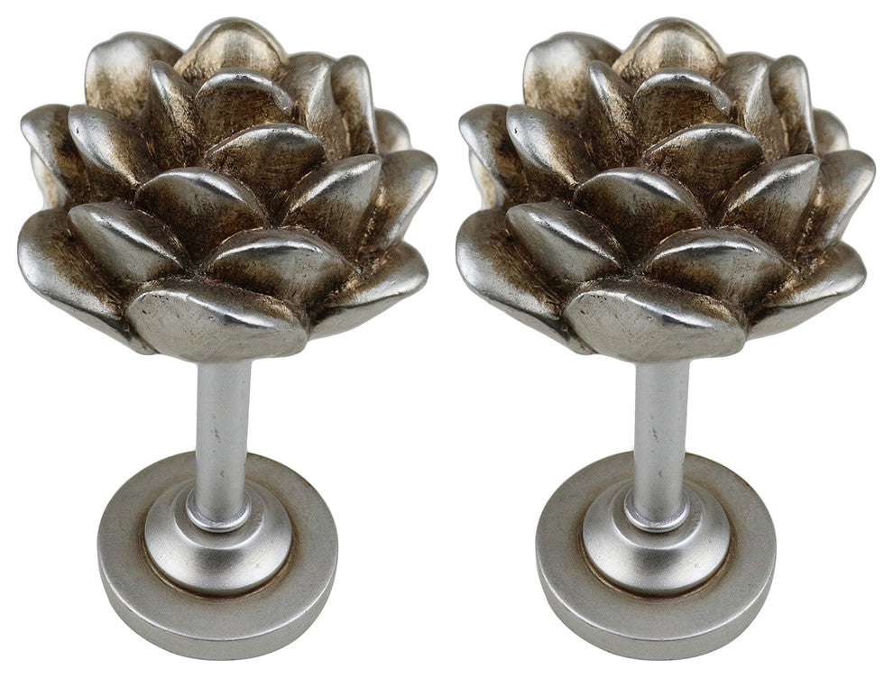 Set of 2 Pinecone Drapery Medallion Holdback, Antique Silver