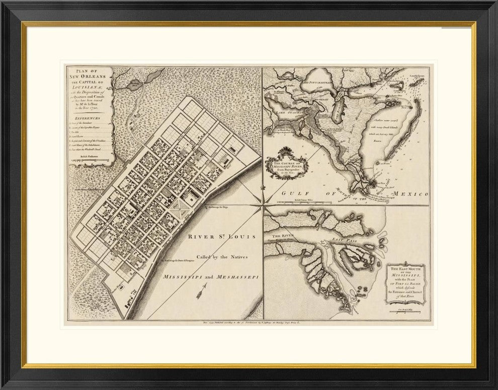 "New Orleans, Louisiana, 1759" Framed Digital Print by Thomas Jefferys, 40x32"