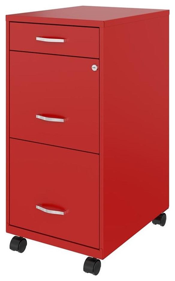 Pemberly Row 3 Drawers Vertical Red Metal Filing Cabinet Pre-assembled