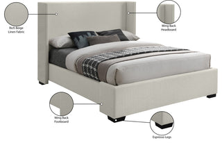 Oxford Linen Textured Fabric Upholstered Bed, Beige, Queen