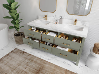 Parker 60" Double Sink Bath Vanity, Evergreen 2" Calacatta Black