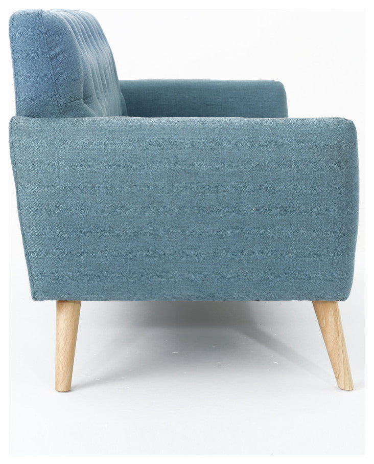 GDF Studio Eunice Petite Mid Century Modern Tufted Fabric Sofa, Blue