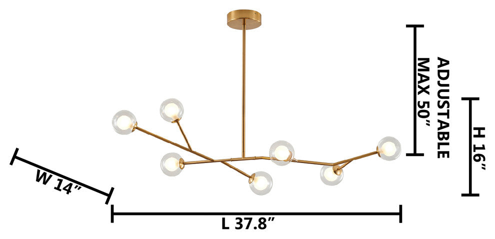 7-LightGold St eel Chandelier With Glass Shades