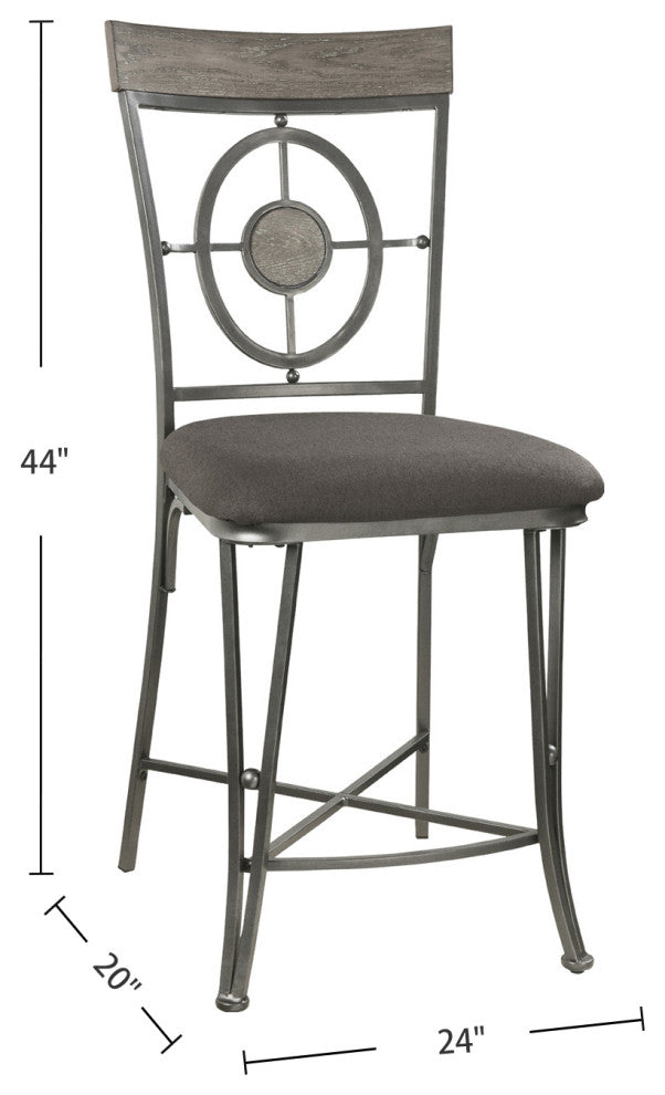 Set of 2 Fabric Counter Height Chair, Gunmetal Finish