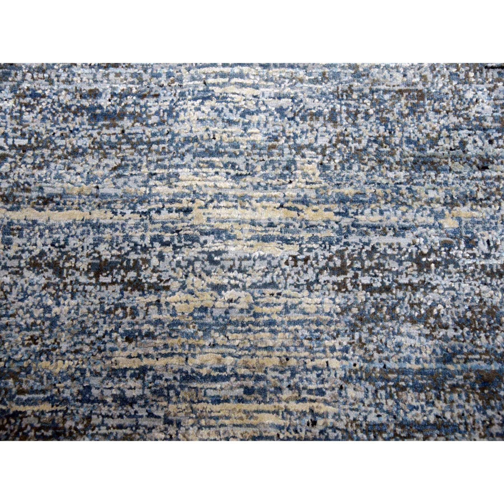 Blue Oceanic Wool and Pure Silk Hand Knotted Oriental Square Rug, 8'0"x8'2"
