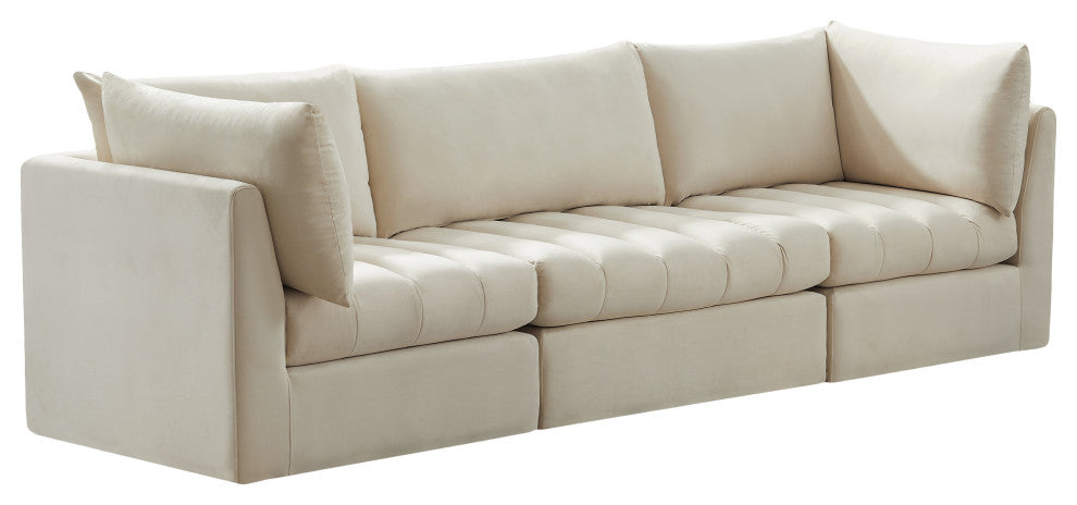 Jacob Velvet Upholstered 3-Piece Modular Sofa, Cream