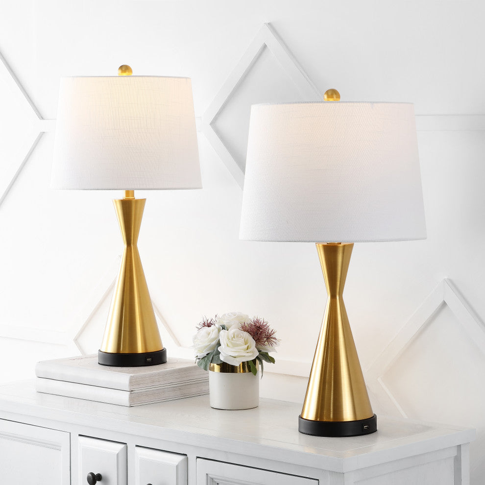 Colton 26" French Country Iron Table Lamp, USB Charging, Set of 2, Gold