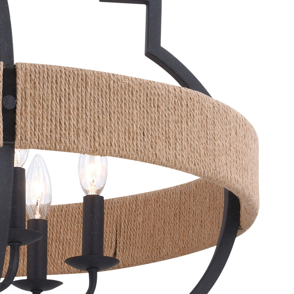 Beaumont 25" 6-Light Pendant Textured Gray With Natural Rope