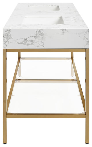 Marmo Bathroom Vanity, White, 60" Wide, Brushed Brass Finish