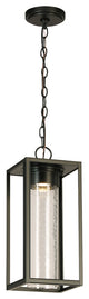 Walker Hill, 18" LED Outdoor Pendant, Matte Black Finish, Clear Seedy Glass