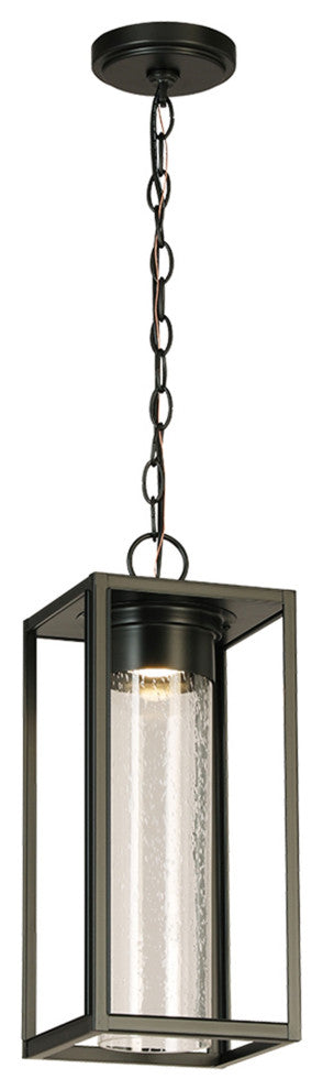 Walker Hill, 18" LED Outdoor Pendant, Matte Black Finish, Clear Seedy Glass