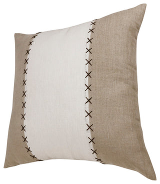 Estate Hand-Woven Gray/Tan Patchwork Linen Throw Pillow