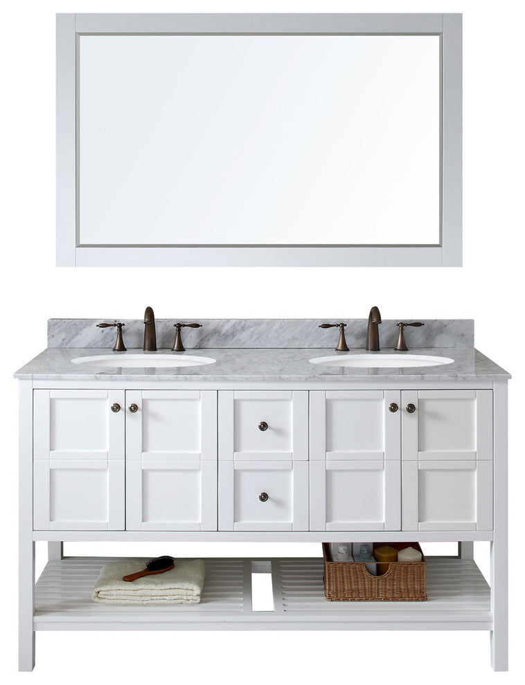 Winterfell 60" Double Bathroom Vanity Set, White With Mirror