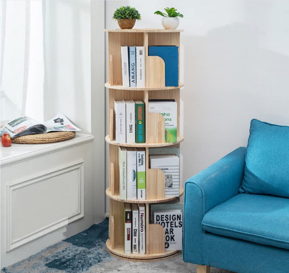 Rotating Bookshelf 360 Display 4 Tier Floor Standing for Kids and Adults