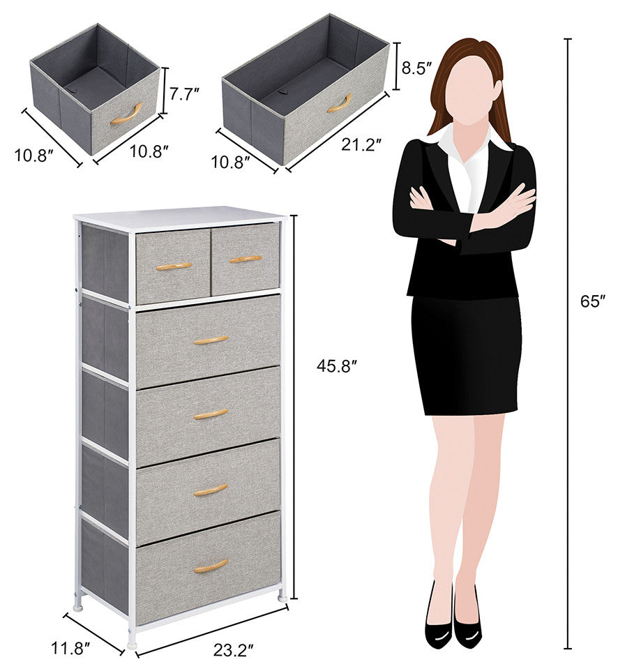 Wide Vertical Home Storage 6 Drawers, Light Gray