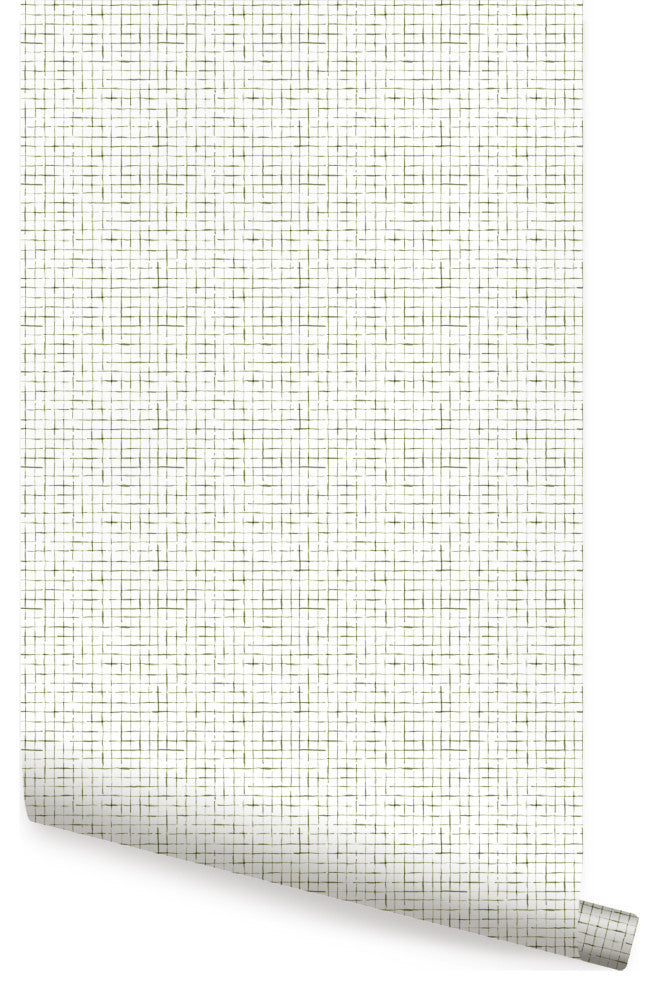 Crosshatch Peel and Stick Vinyl Wallpaper, Olive, 24"x108"